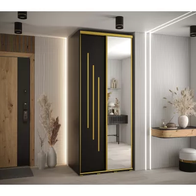 Šatní skříň YVONA 9 - 100/60 cm, černá / zlatá