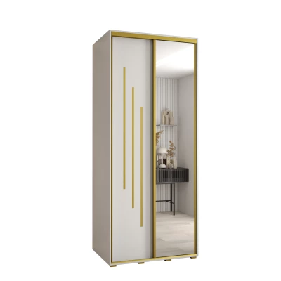 Šatní skříň YVONA 9 - 100/60 cm, bílá / zlatá