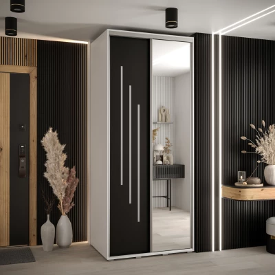 Šatní skříň YVONA 9 - 100/60 cm, bílá / černá / stříbrná