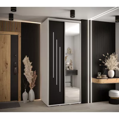 Šatní skříň YVONA 9 - 100/60 cm, bílá / černá / stříbrná