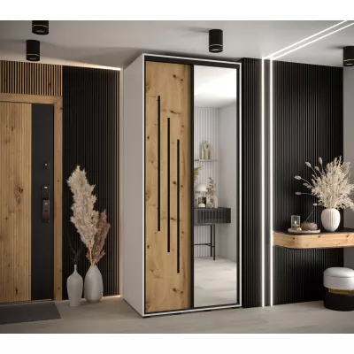 Šatní skříň YVONA 9 - 100/60 cm, bílá / dub artisan / černá