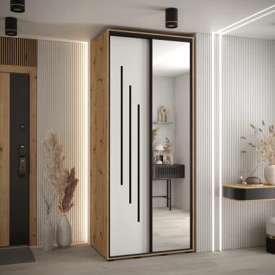 Šatní skříň YVONA 9 - 110/60 cm, dub artisan / bílá / černá