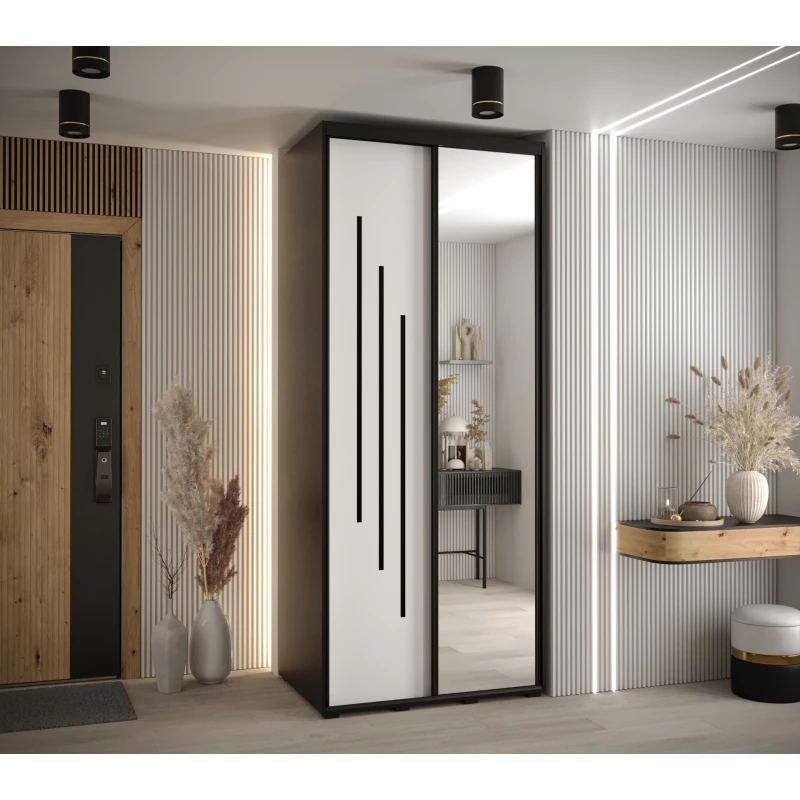 Šatní skříň YVONA 9 - 110/60 cm, černá / bílá / černá