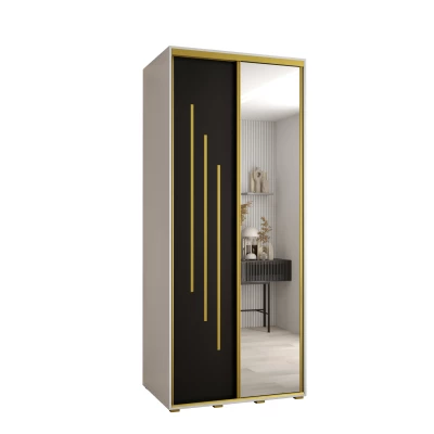 Šatní skříň YVONA 9 - 110/60 cm, bílá / černá / zlatá