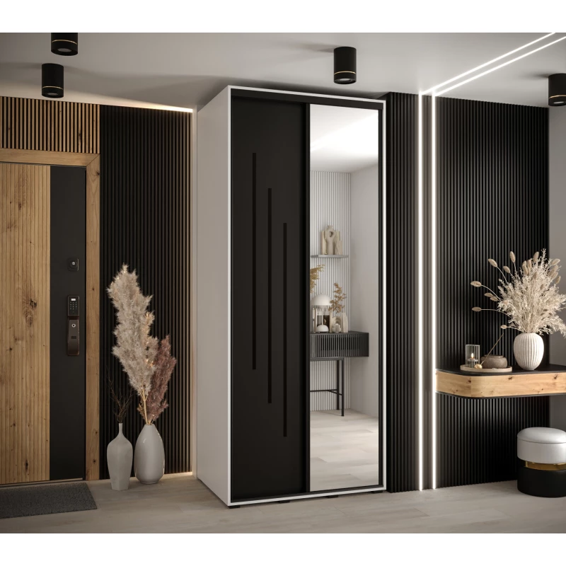 Šatní skříň YVONA 9 - 110/60 cm, bílá / černá / černá