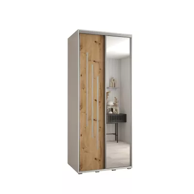 Šatní skříň YVONA 9 - 110/60 cm, bílá / dub artisan / stříbrná