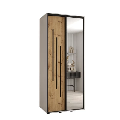 Šatní skříň YVONA 9 - 110/60 cm, bílá / dub artisan / černá