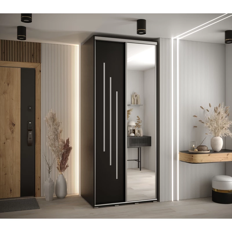 Šatní skříň YVONA 9 - 120/60 cm, černá / stříbrná