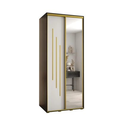 Šatní skříň YVONA 9 - 120/60 cm, černá / bílá / zlatá