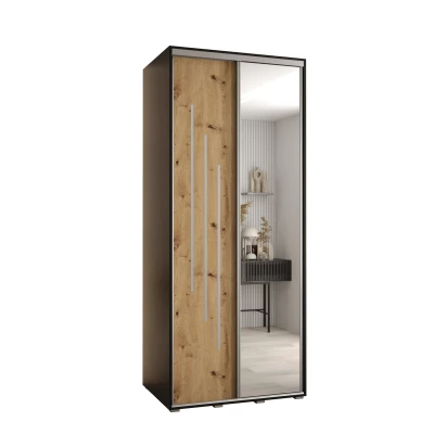 Šatní skříň YVONA 9 - 120/60 cm, černá / dub artisan / stříbrná
