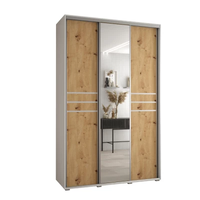 Šatní skříň YVONA 11 - 160/45 cm, bílá / dub artisan / stříbrná