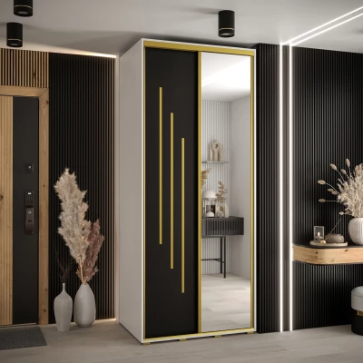 Šatní skříň YVONA 9 - 120/60 cm, bílá / černá / zlatá