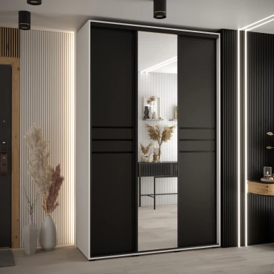 Šatní skříň YVONA 11 - 160/45 cm, bílá / černá / černá