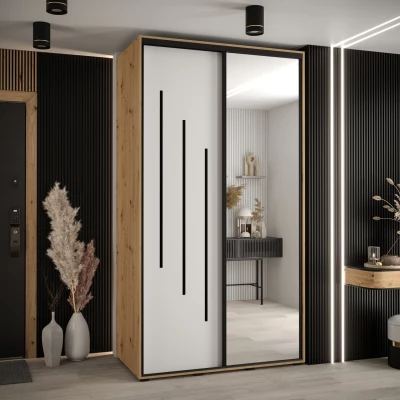 Šatní skříň YVONA 9 - 130/60 cm, dub artisan / bílá / černá