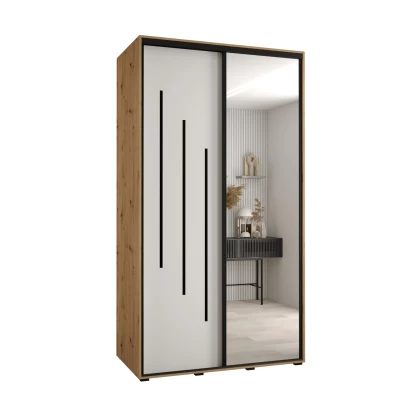Šatní skříň YVONA 9 - 130/60 cm, dub artisan / bílá / černá