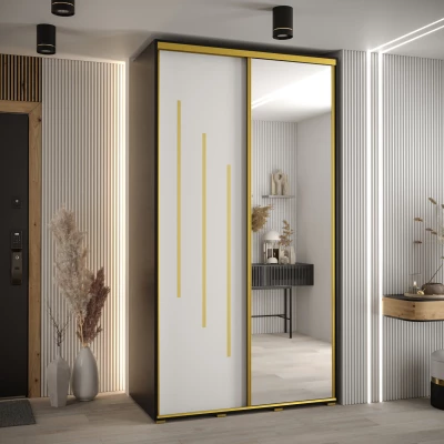 Šatní skříň YVONA 9 - 130/60 cm, černá / bílá / zlatá