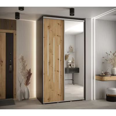 Šatní skříň YVONA 9 - 130/60 cm, černá / dub artisan / stříbrná