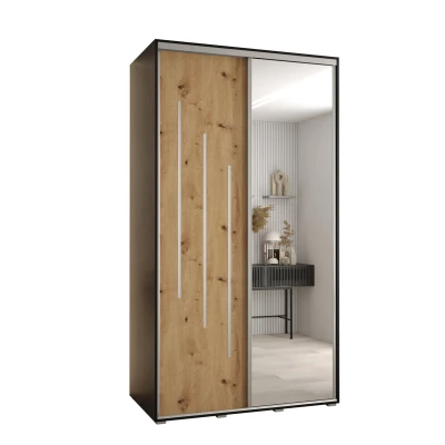 Šatní skříň YVONA 9 - 130/60 cm, černá / dub artisan / stříbrná