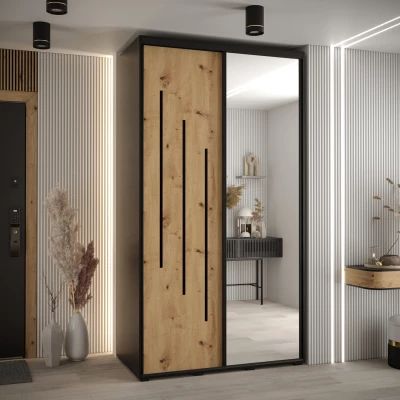 Šatní skříň YVONA 9 - 130/60 cm, černá / dub artisan / černá