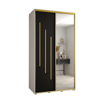 Šatní skříň YVONA 9 - 130/60 cm, bílá / černá / zlatá