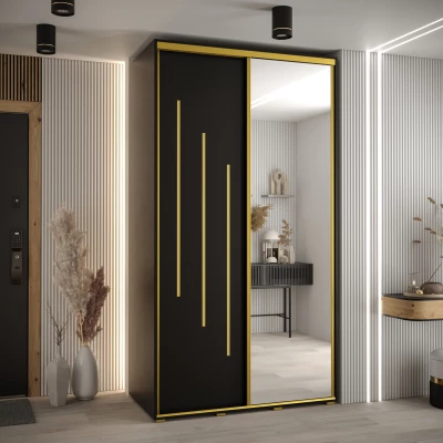 Šatní skříň YVONA 9 - 140/60 cm, černá / zlatá