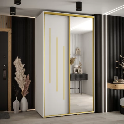 Šatní skříň YVONA 9 - 140/60 cm, bílá / zlatá