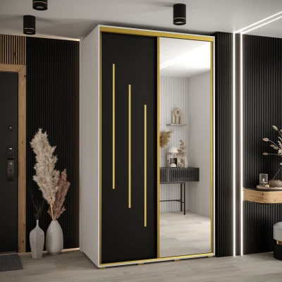 Šatní skříň YVONA 9 - 140/60 cm, bílá / černá / zlatá