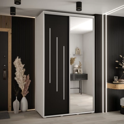 Šatní skříň YVONA 9 - 140/60 cm, bílá / černá / stříbrná