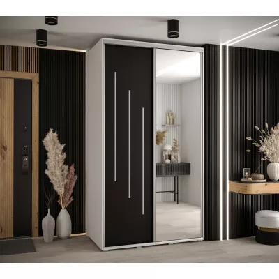 Šatní skříň YVONA 9 - 140/60 cm, bílá / černá / stříbrná