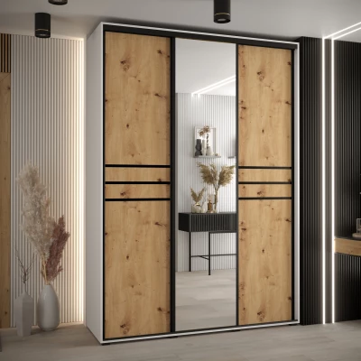 Šatní skříň YVONA 11 - 180/45 cm, bílá / dub artisan / černá