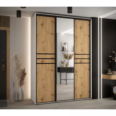 Šatní skříň YVONA 11 - 180/45 cm, bílá / dub artisan / černá