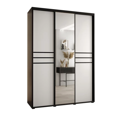 Šatní skříň YVONA 11 - 180/45 cm, černá / bílá / černá