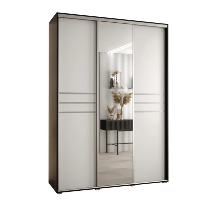 Šatní skříň YVONA 11 - 180/45 cm, černá / bílá / stříbrná