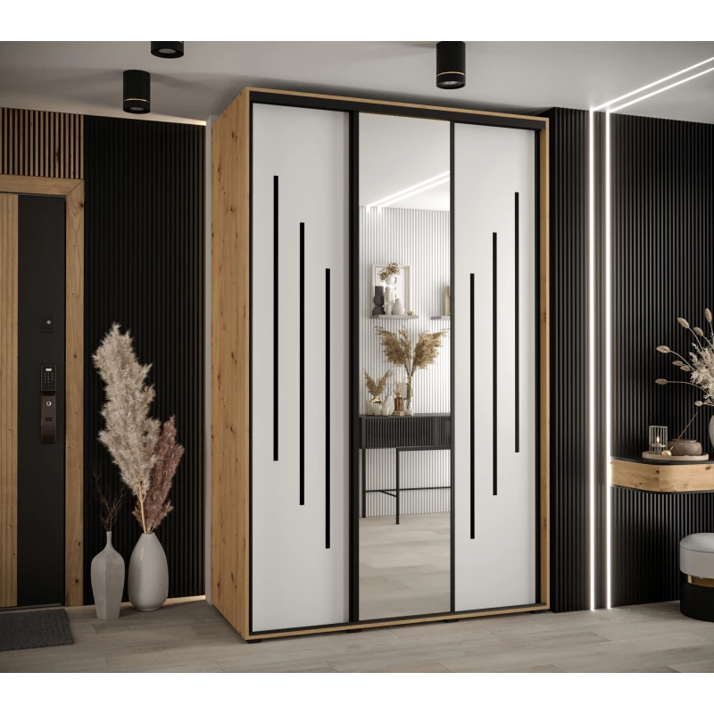 Šatní skříň YVONA 9 - 150/60 cm, dub artisan / bílá / černá