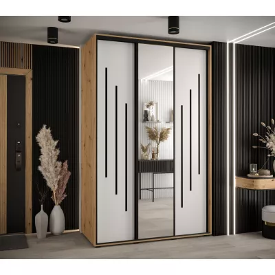 Šatní skříň YVONA 9 - 150/60 cm, dub artisan / bílá / černá