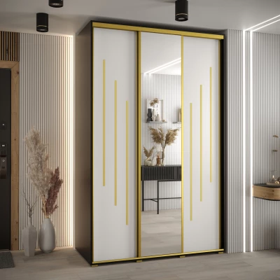 Šatní skříň YVONA 9 - 150/60 cm, černá / bílá / zlatá