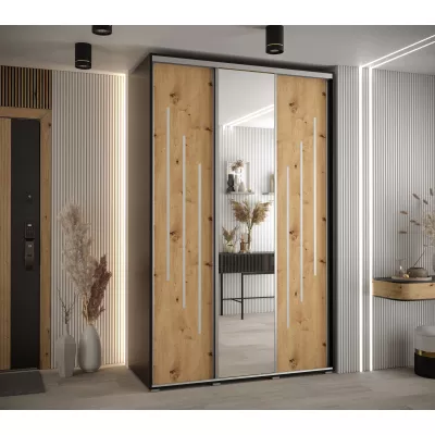 Šatní skříň YVONA 9 - 150/60 cm, černá / dub artisan / stříbrná