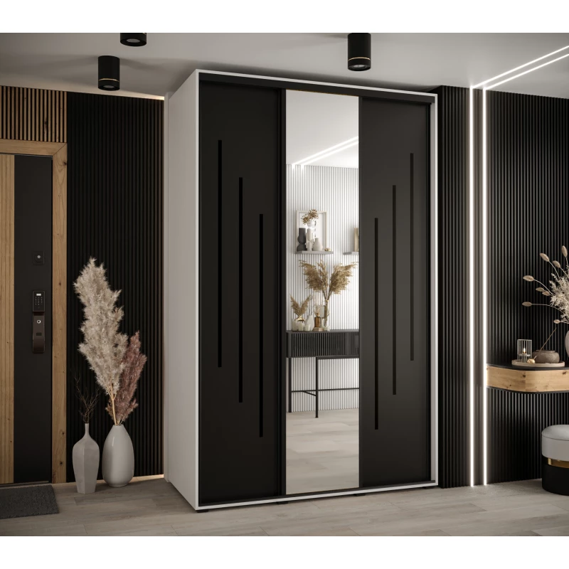 Šatní skříň YVONA 9 - 150/60 cm, bílá / černá / černá