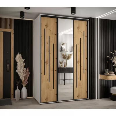 Šatní skříň YVONA 9 - 150/60 cm, bílá / dub artisan / černá