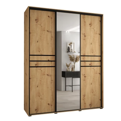 Šatní skříň YVONA 11 - 190/45 cm, dub artisan / černá