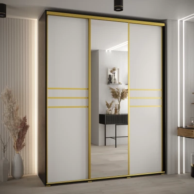 Šatní skříň YVONA 11 - 200/45 cm, černá / bílá / zlatá