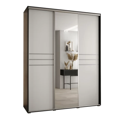 Šatní skříň YVONA 11 - 200/45 cm, černá / bílá / stříbrná