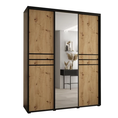 Šatní skříň YVONA 11 - 200/45 cm, černá / dub artisan / černá