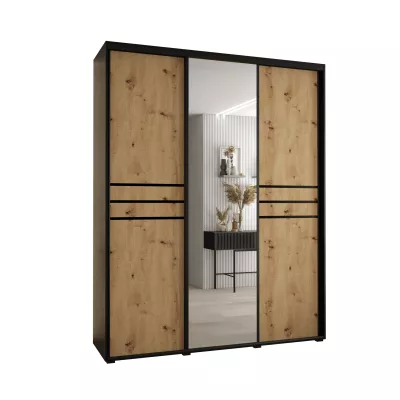 Šatní skříň YVONA 11 - 200/45 cm, černá / dub artisan / černá