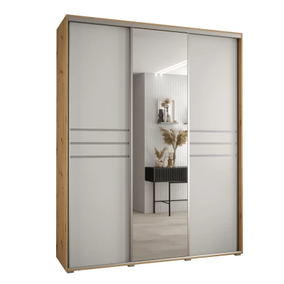 Šatní skříň YVONA 11 - 200/45 cm, dub artisan / bílá / stříbrná