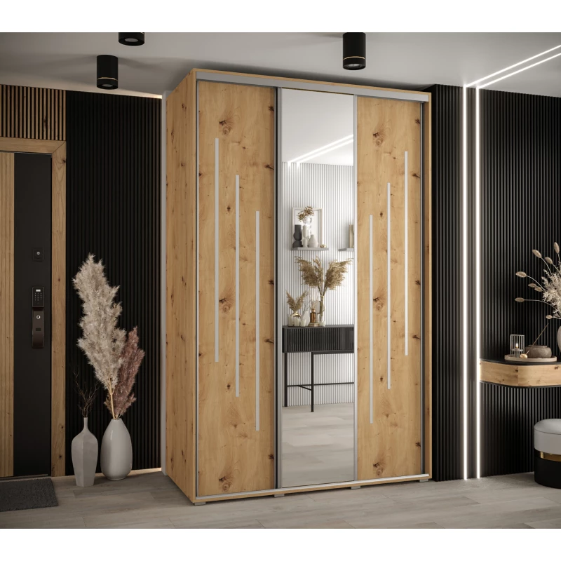 Šatní skříň YVONA 9 - 160/60 cm, dub artisan / stříbrná