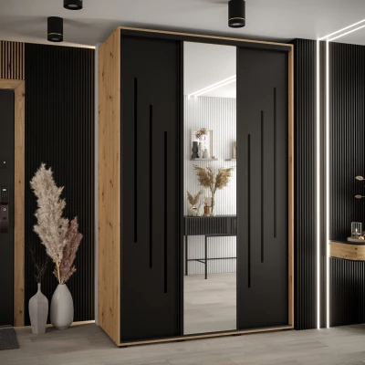 Šatní skříň YVONA 9 - 160/60 cm, dub artisan / černá / černá