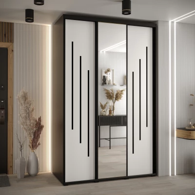 Šatní skříň YVONA 9 - 160/60 cm, černá / bílá / černá