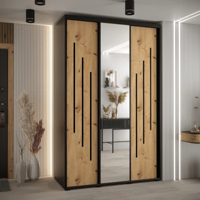Šatní skříň YVONA 9 - 160/60 cm, černá / dub artisan / černá