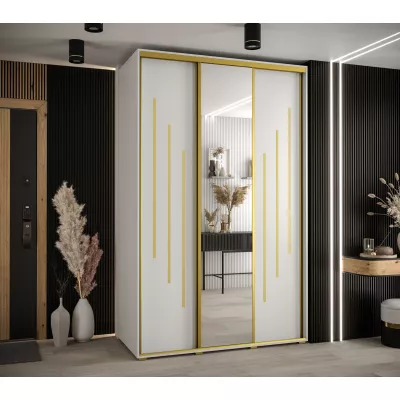 Šatní skříň YVONA 9 - 160/60 cm, bílá / zlatá